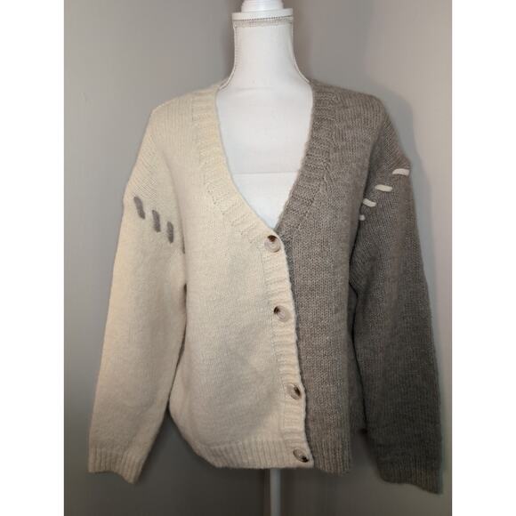 BiBi Sweaters - NWT Bibi XL neutral v neck color block oversized button cardigan sweater
